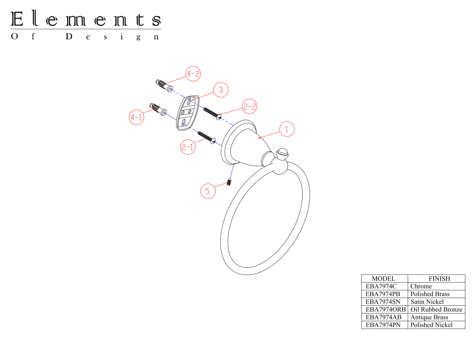 Elements of Design EDE2991 Service Parts - ManualMachine.com