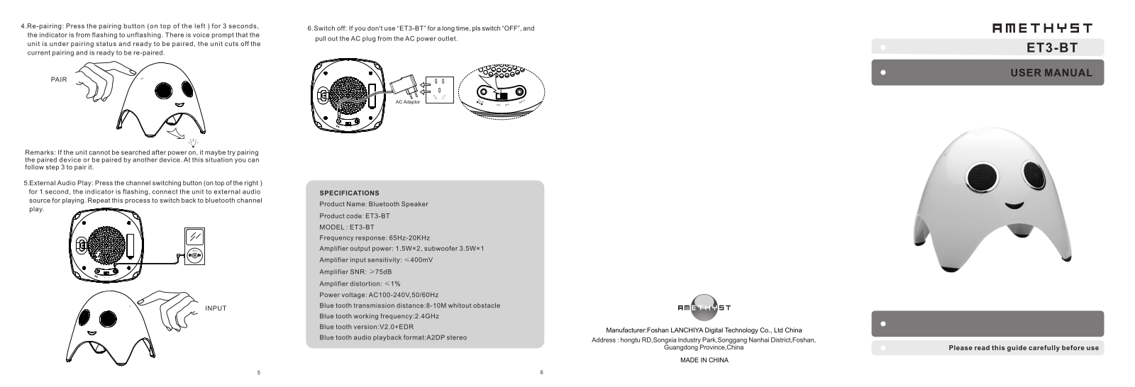 Foshan Lanchiya Digital Technology 0ET3BT01 User Manual