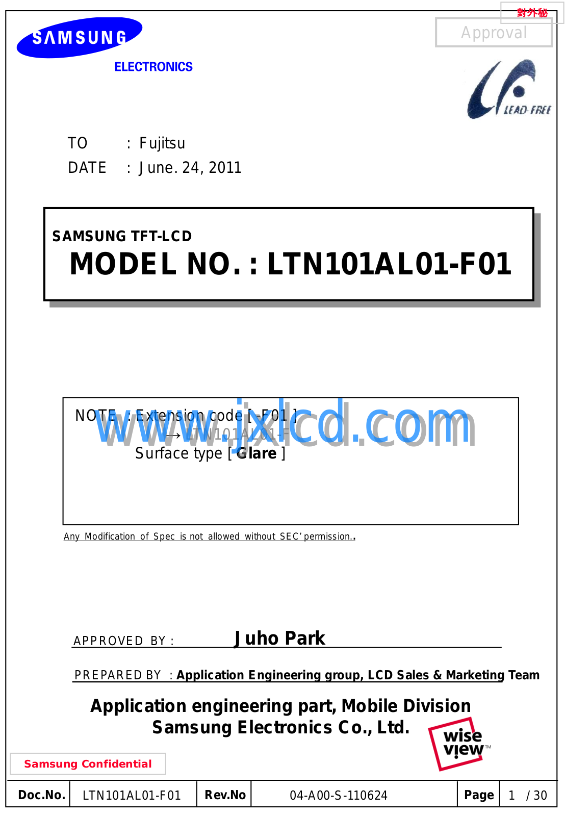 Samsung LTN-101AL01-F01 Datasheet