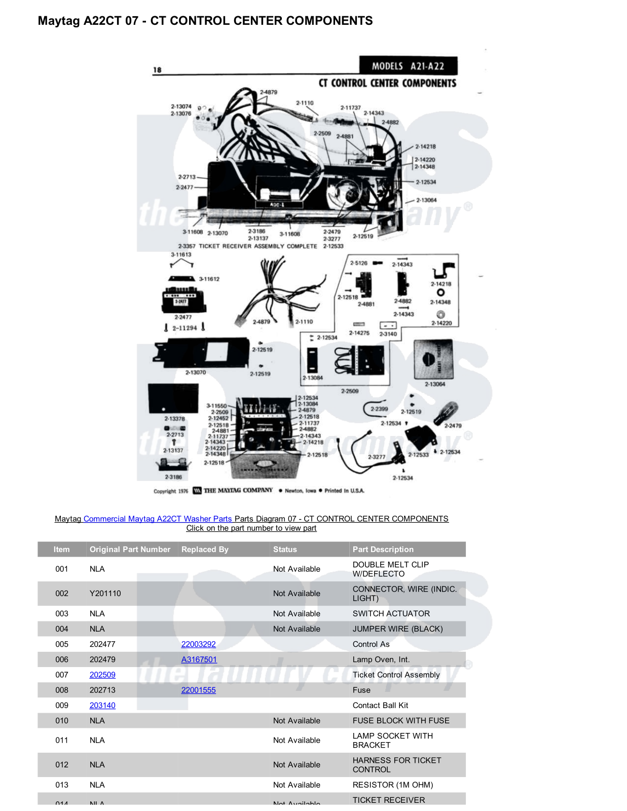 Maytag A22CT Parts Diagram