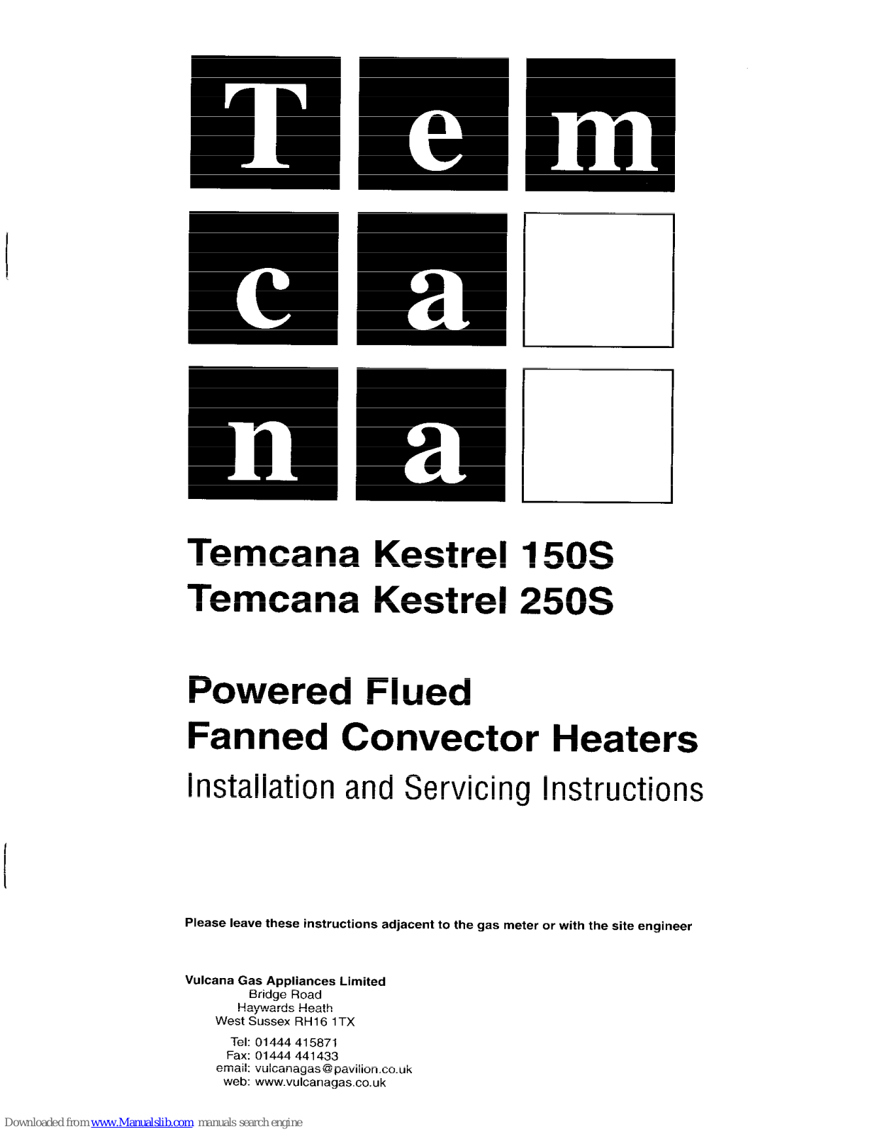 Temcana Kestrel 150S, Kestrel 250S Installation And Servicing Instructions