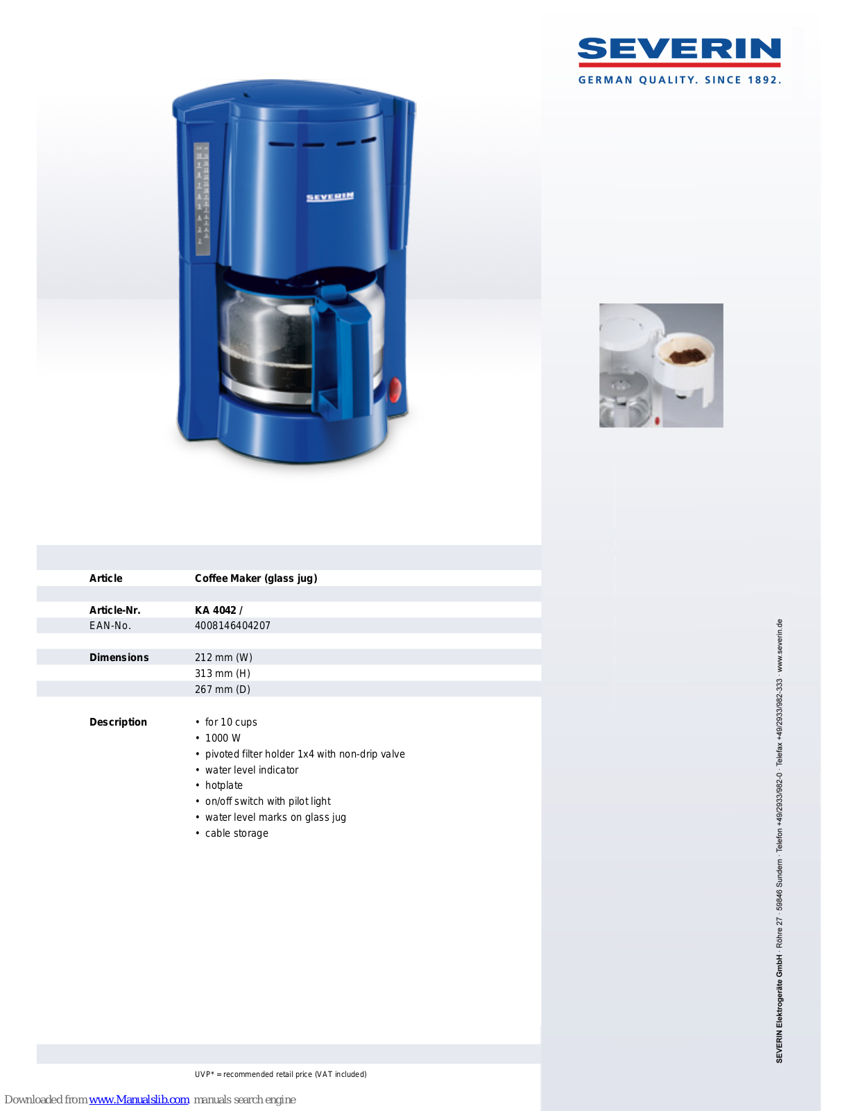 SEVERIN KA 4042,KA 4042 Dimensions