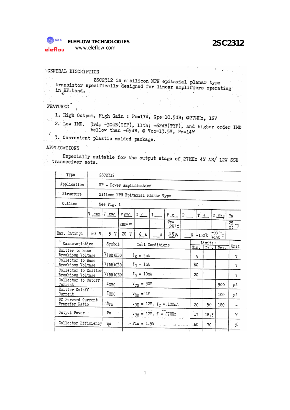 Datasheet 2SC2312 Specification - ManualMachine.com