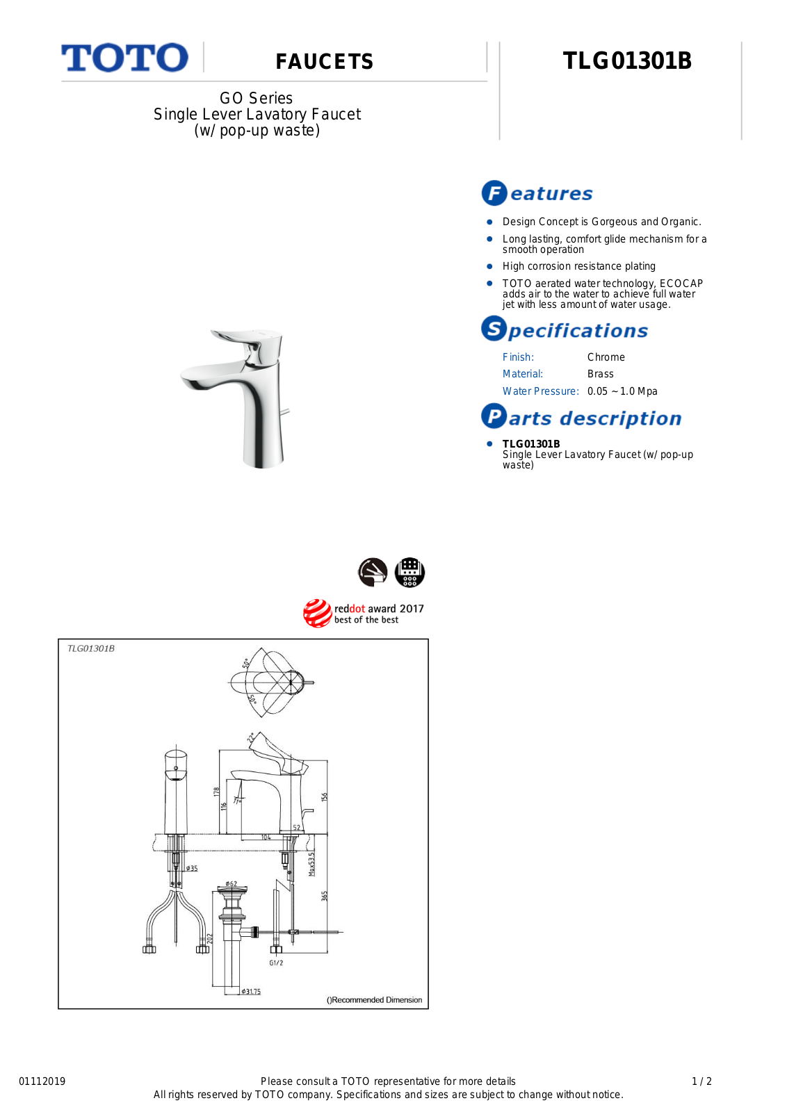 TOTO TLG01301B Product information