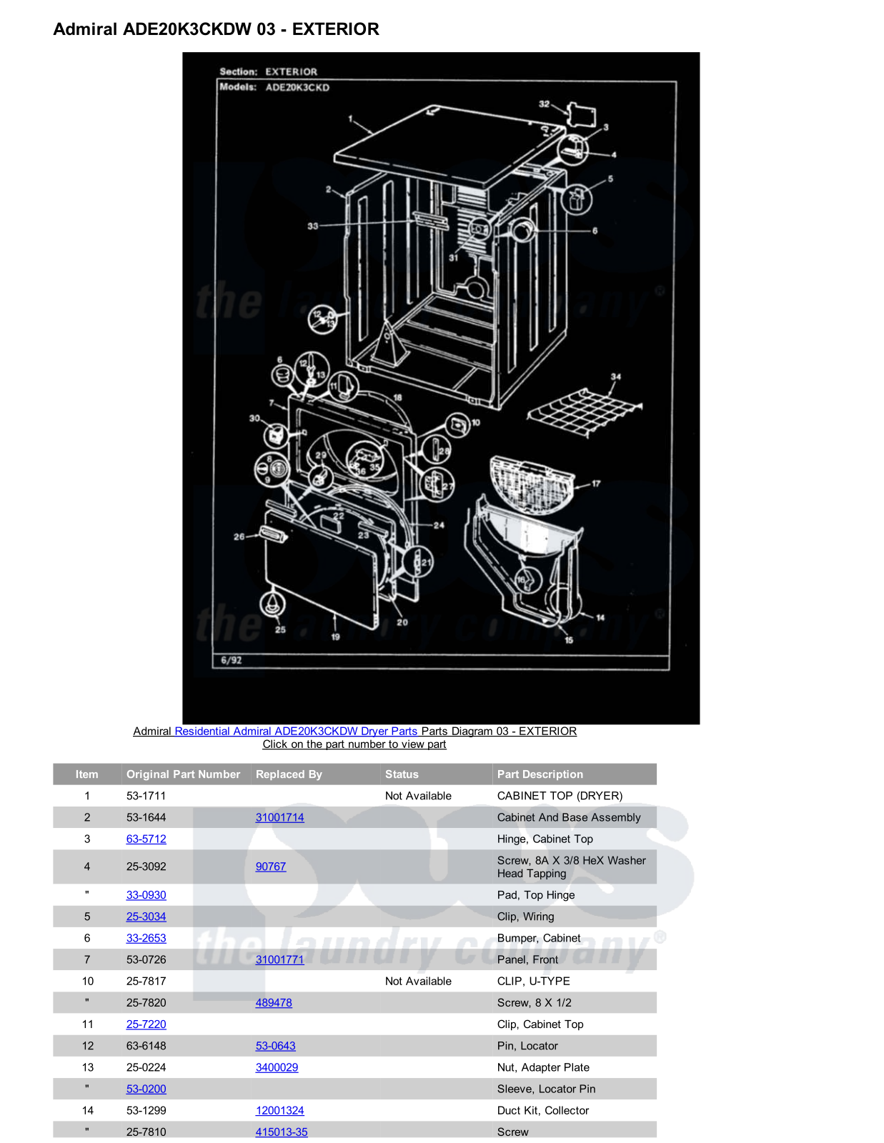 Admiral ADE20K3CKDW Parts Diagram