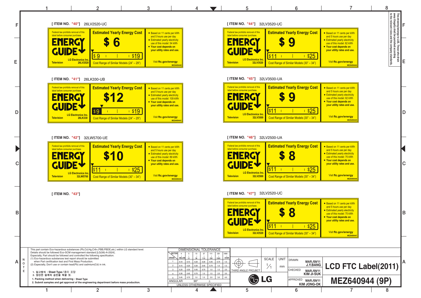 LG 32LV2500 Energy Guide