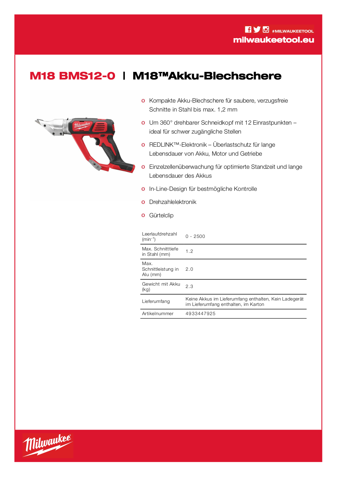 Milwaukee M18 BMS12-0 User Manual