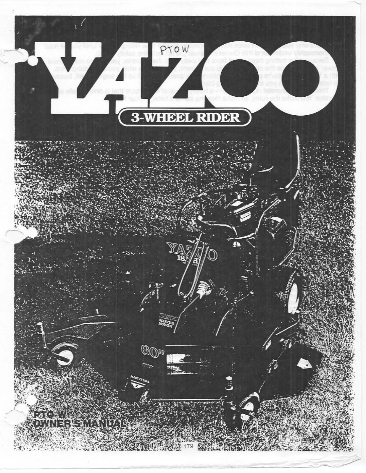 Yazoo/Kees PTO-W User Manual