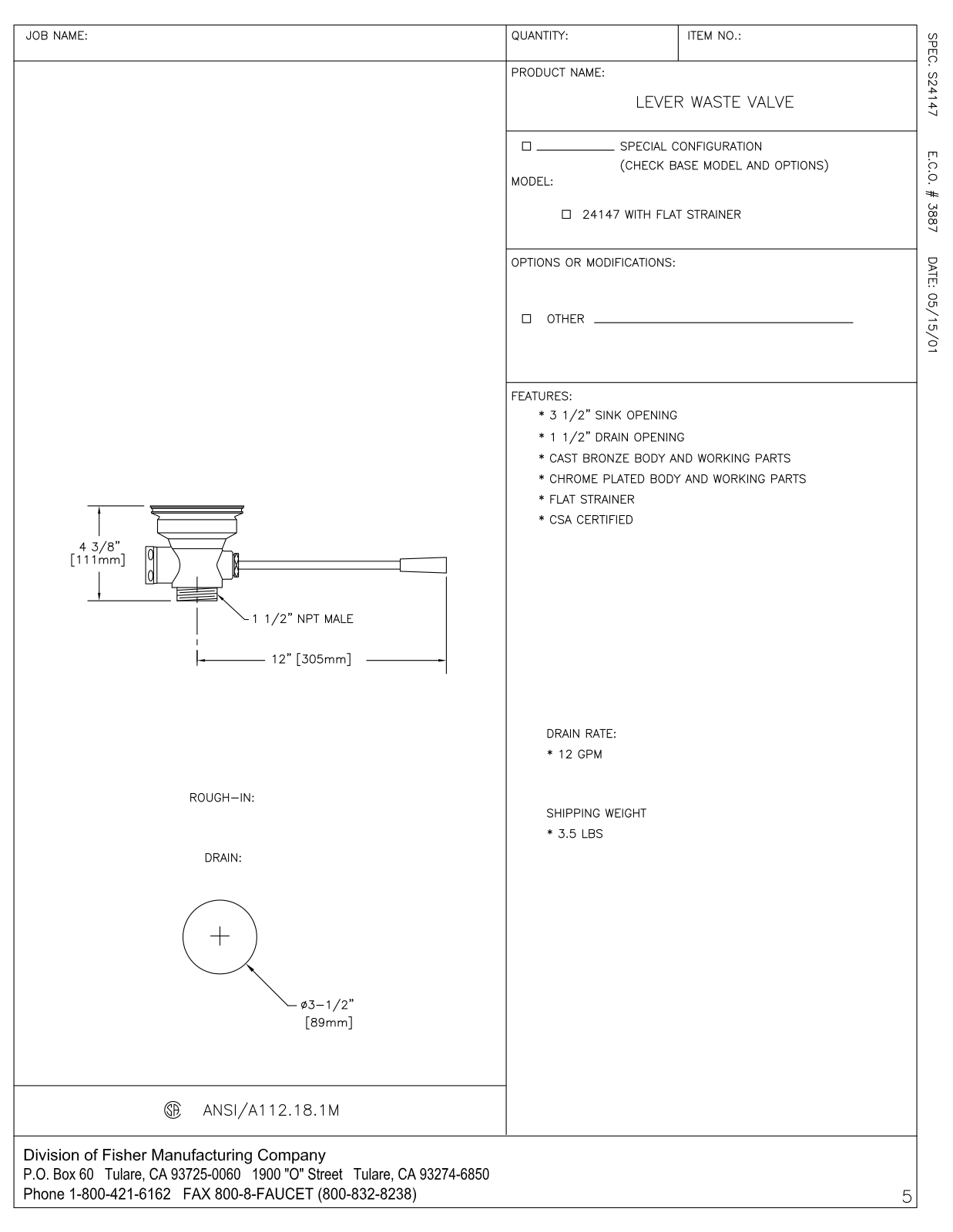 Fisher Manufacturing 24147 User Manual