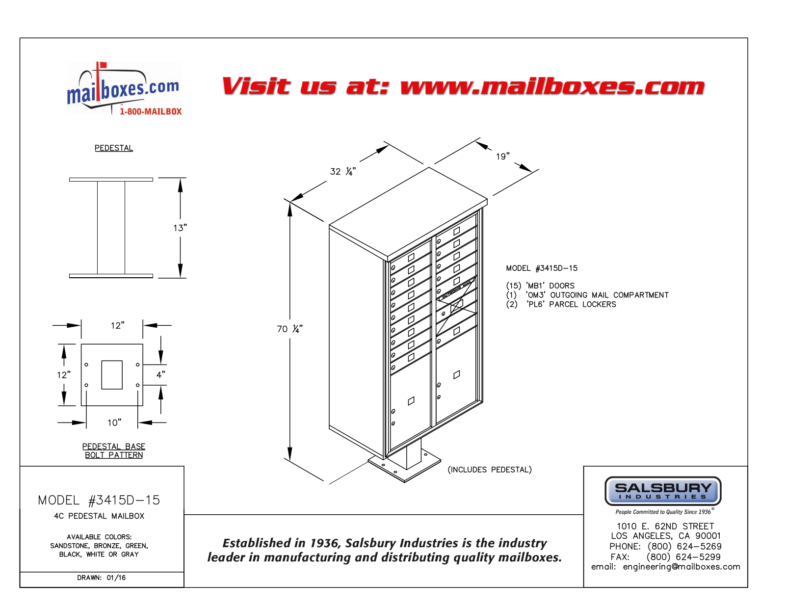 Salsbury Industries 3415D15WHT User Manual