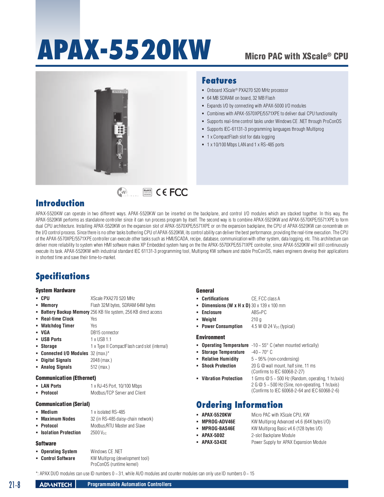 B&B Electronics APAX-5520KW Datasheet