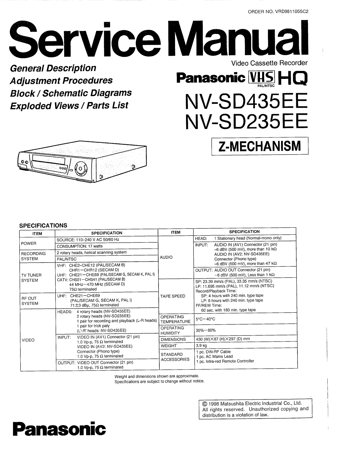 PANASONIC NV-SD235EE, NV- 435EE Service Manual