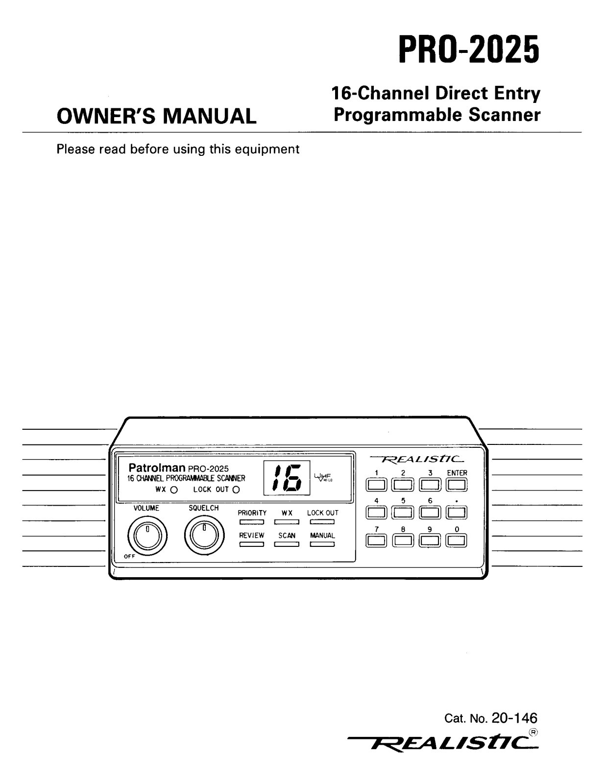 RadioShack PRO-2025 Owners Manual