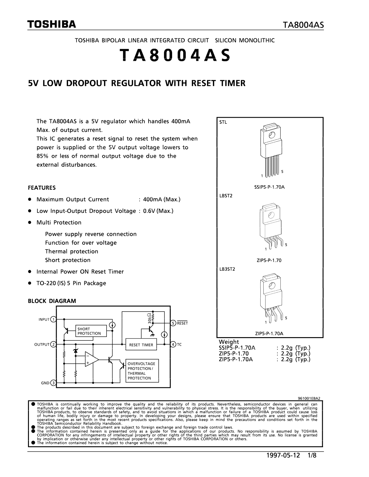 Toshiba TA8004AS Datasheet