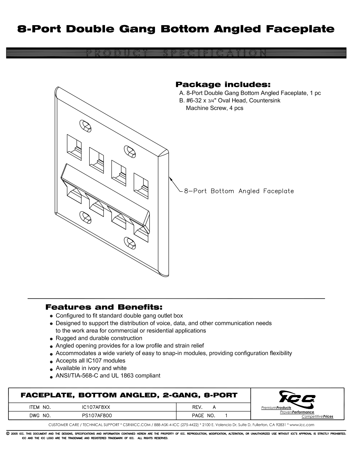 ICC IC107AF8IV, IC107AF8WH Specsheet