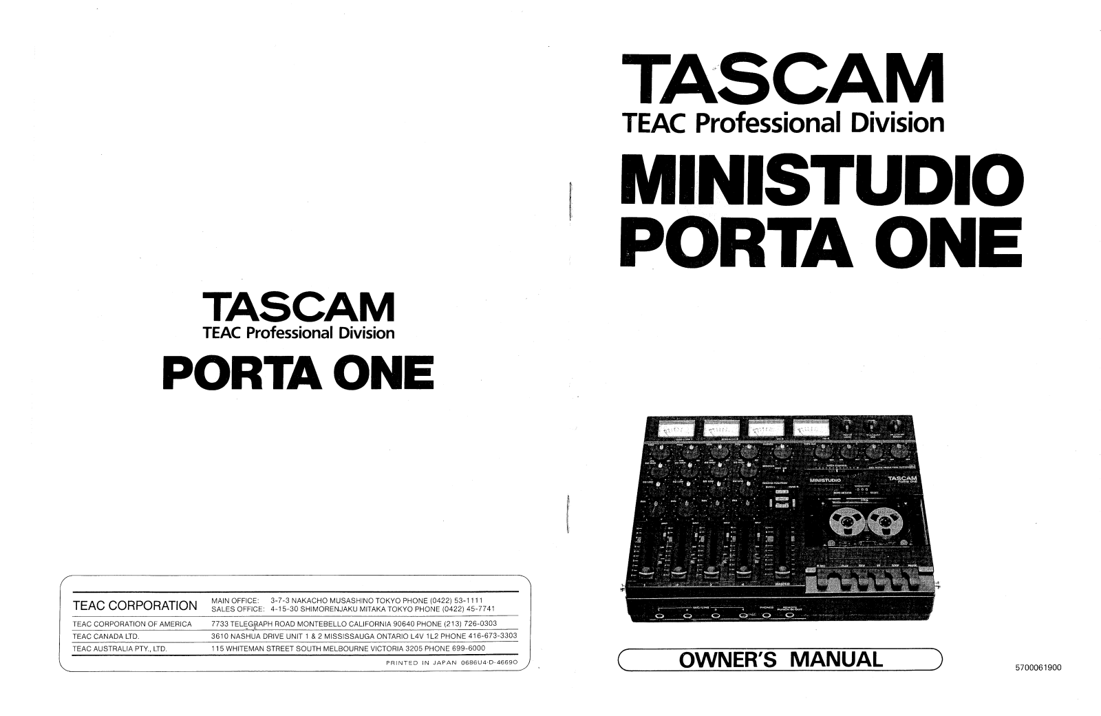 Tascam Ministudio Porta ONE User Manual