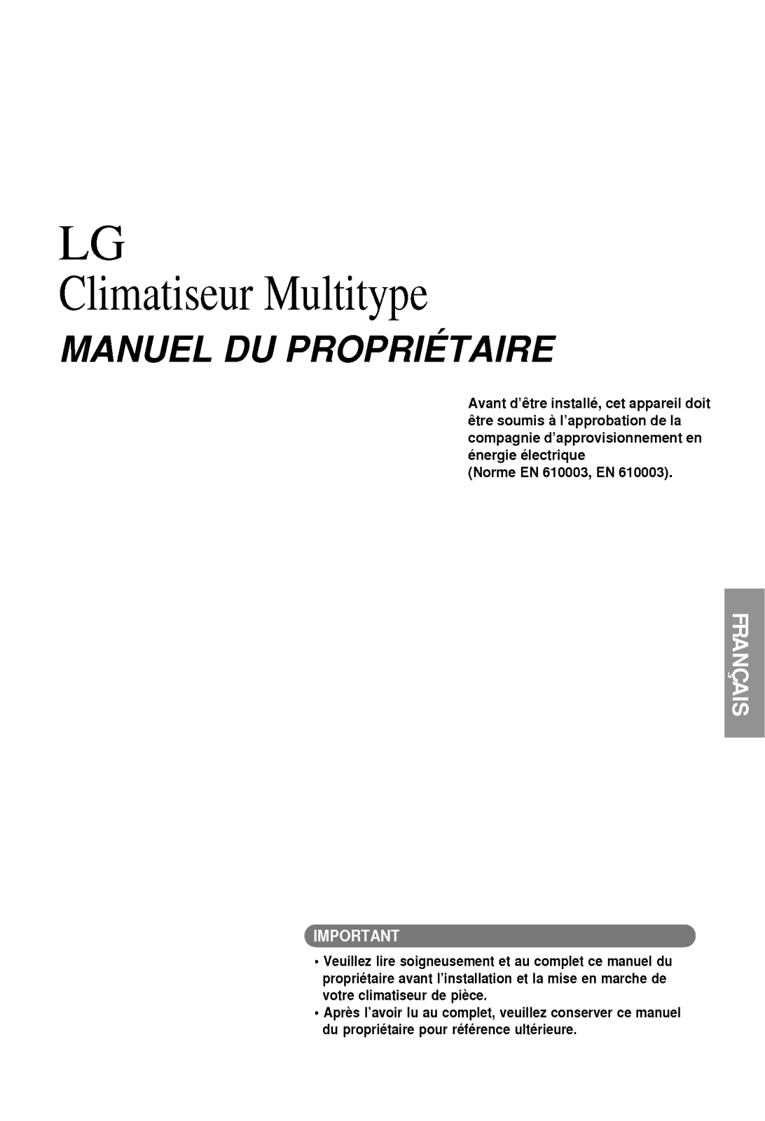 LG MA09AHB, MA12AHD, MC-09AHB, MC-12AHB, MC-12AHW User Manual