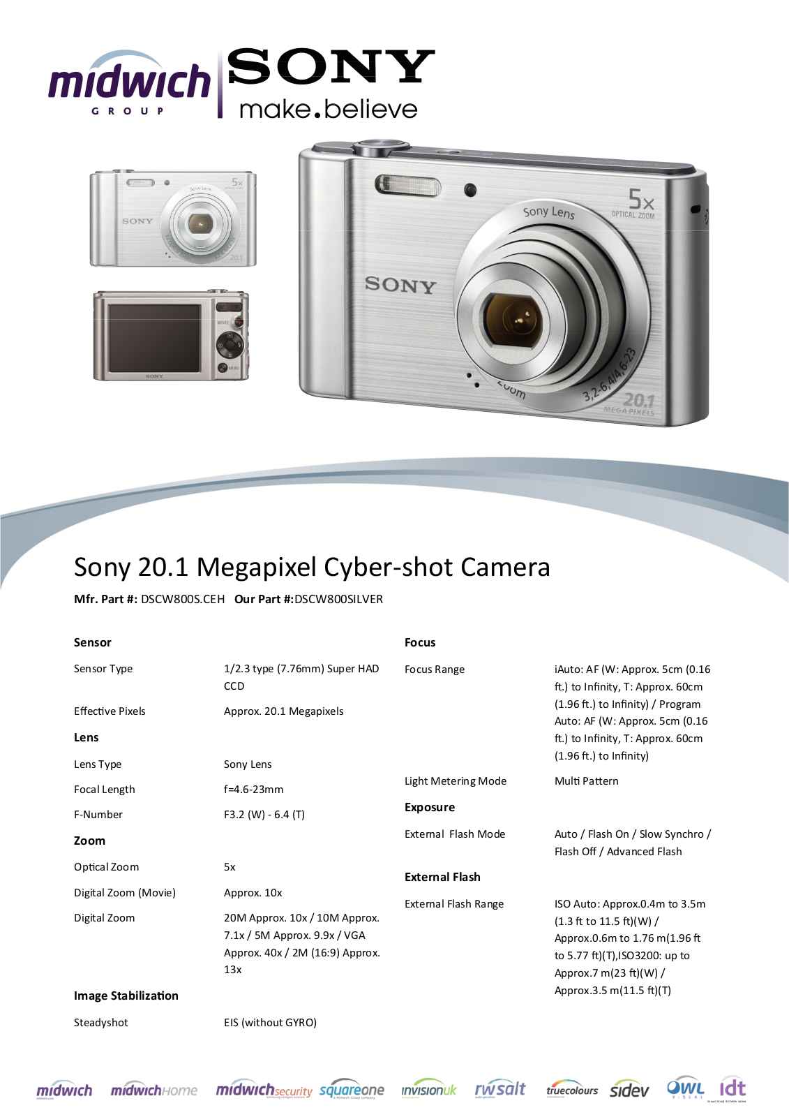 Sony DSCW800S.CEHBUNDLE Datasheet