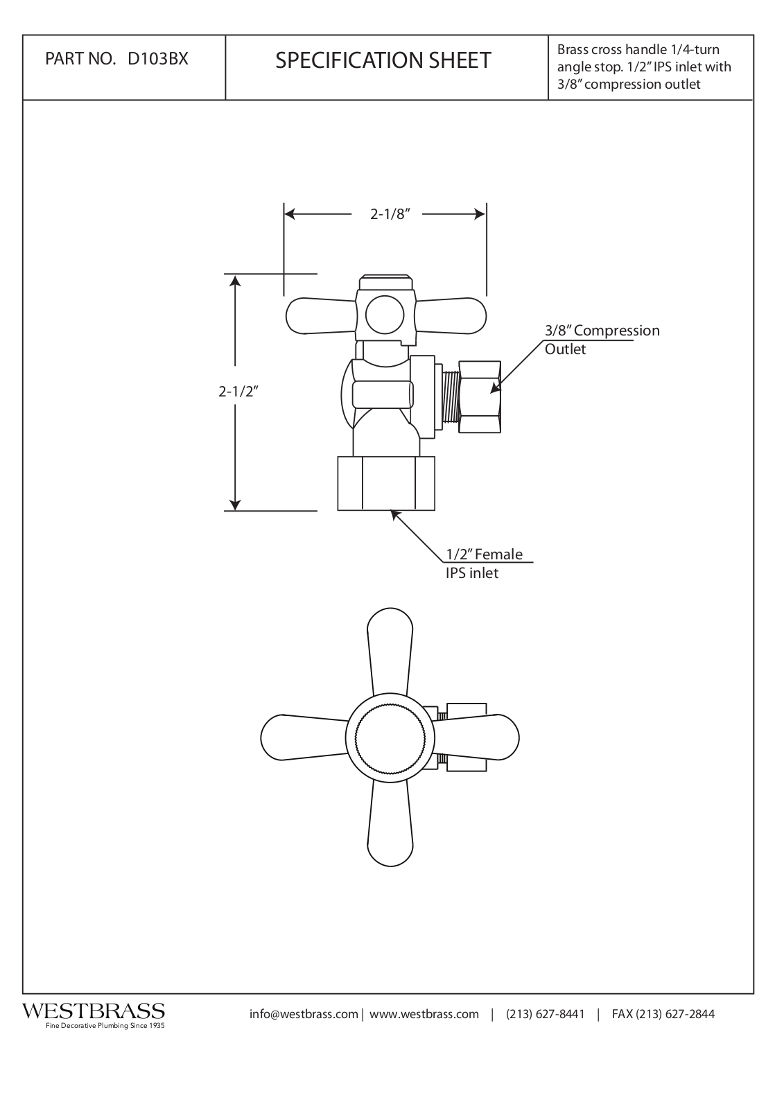Westbrass WTB1251 Specification Sheet - ManualMachine.com