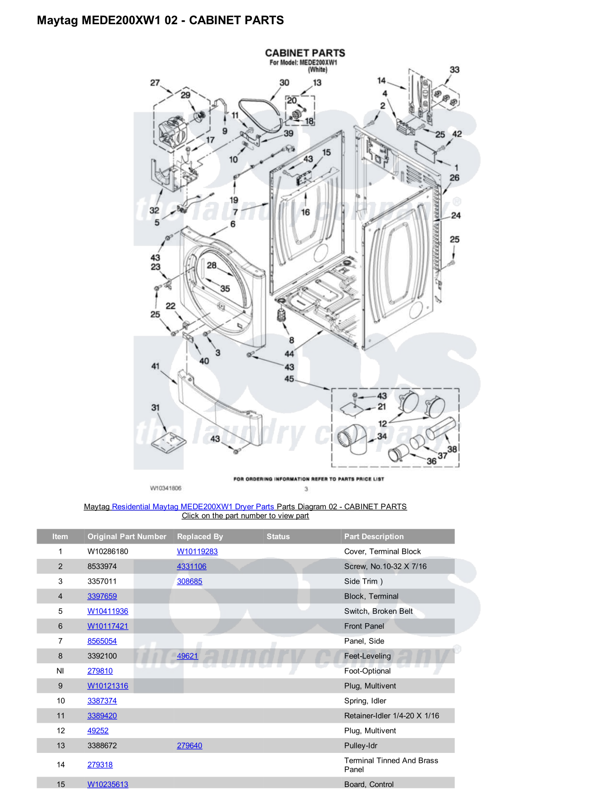 Maytag MEDE200XW1 Parts Diagram