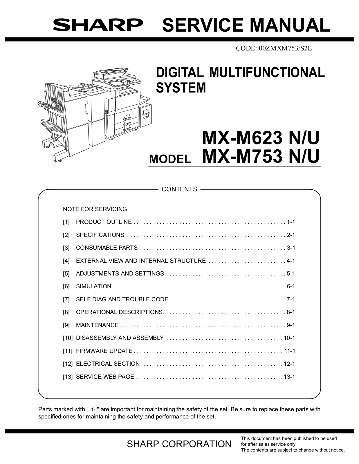 Sharp MX-M623N, MX-M753N, MX-M623U, MX-M753U Service Manual