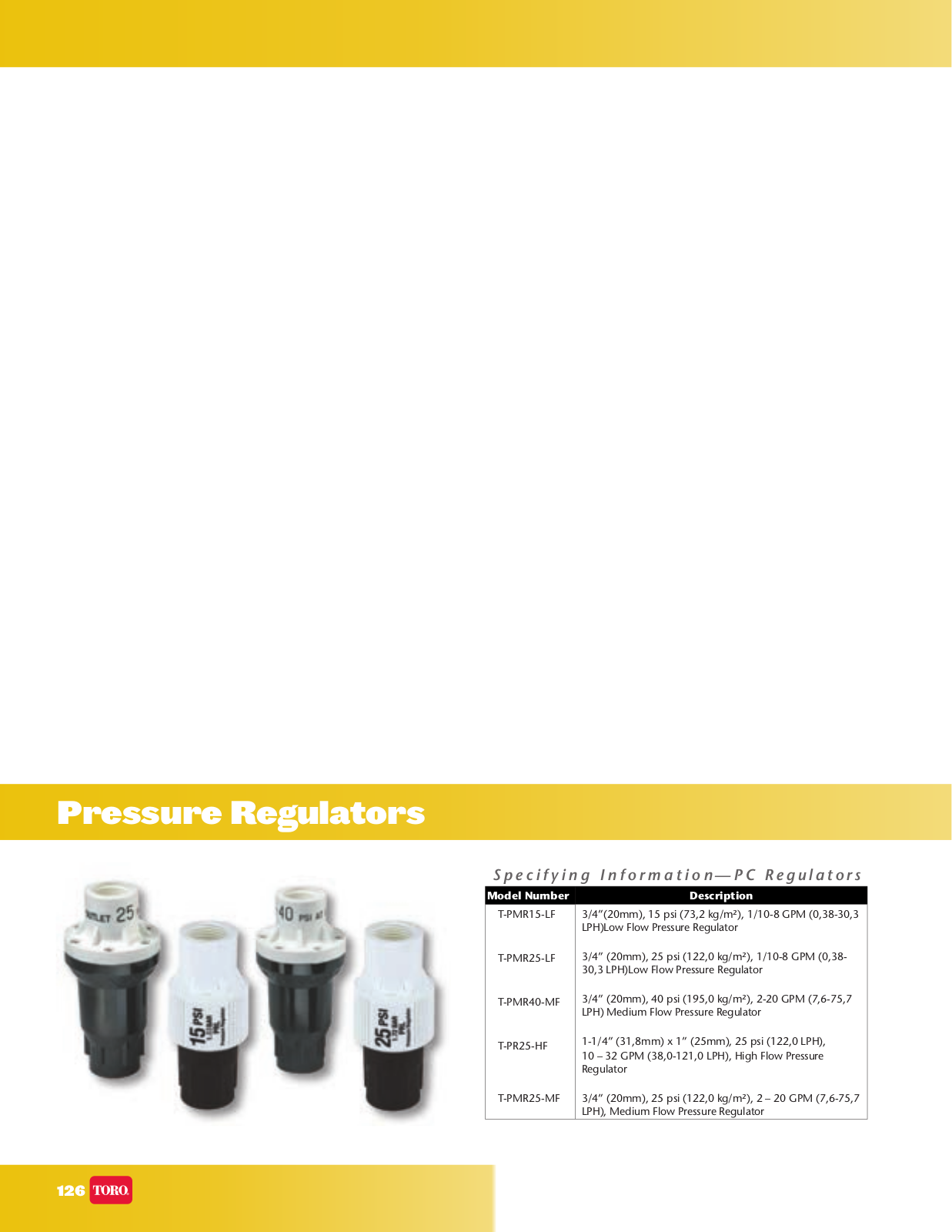 Toro Pressure Regulators Catalogue