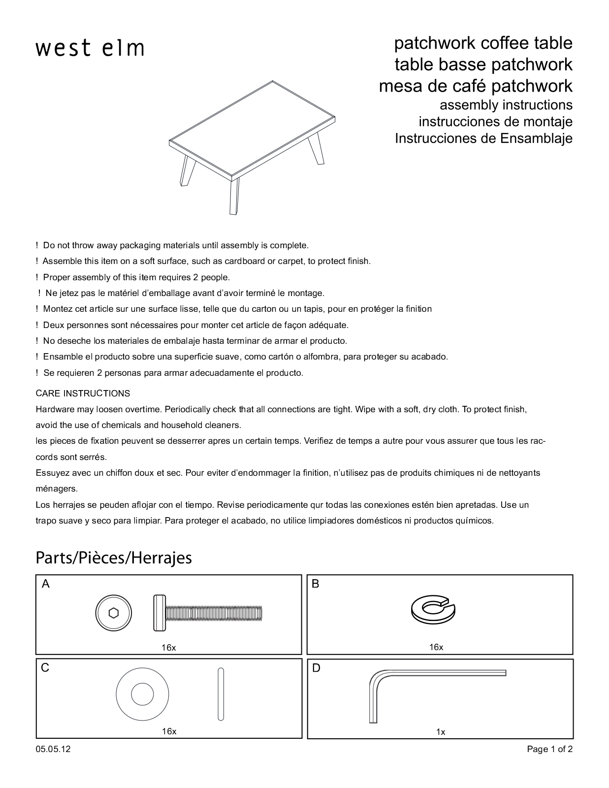 West Elm Patchwork Coffee Table Assembly Instruction