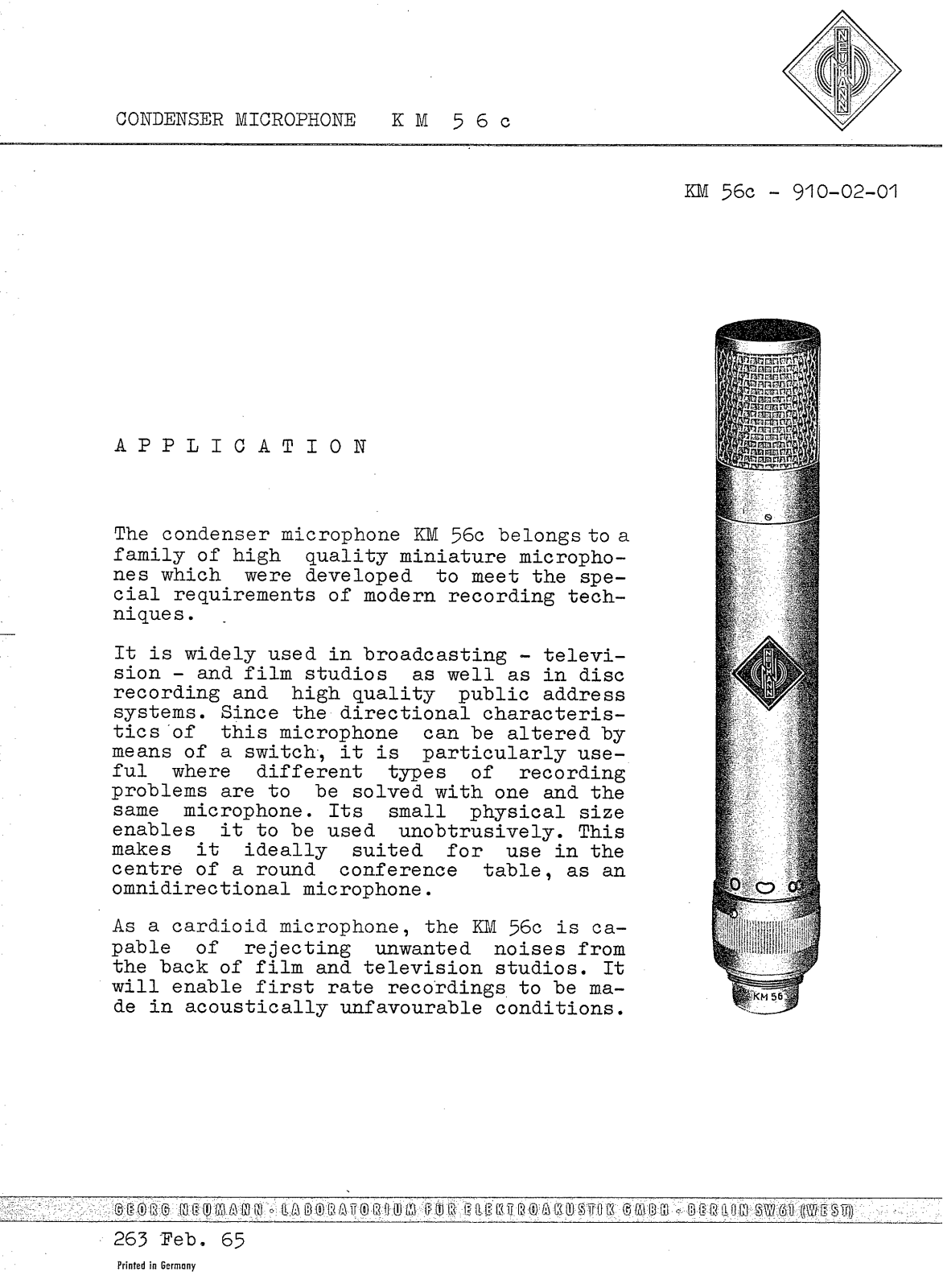 Neumann KM 56c User Manual