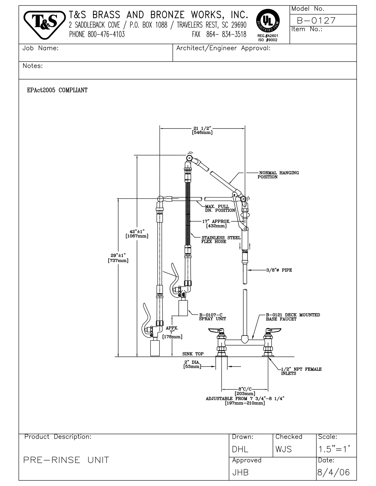 T&S Brass B-0127 User Manual