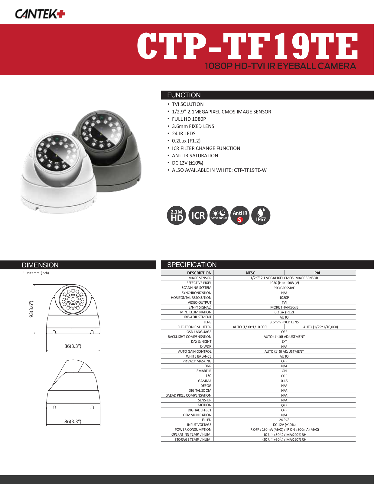 Cantek Plus CTP-TF19TE, CTPK-TV81E4-2T, CTPK-TV81E4-2T-W, CTPK-TV81E8-3T, CTPK-TV81E8-3T-W Specsheet