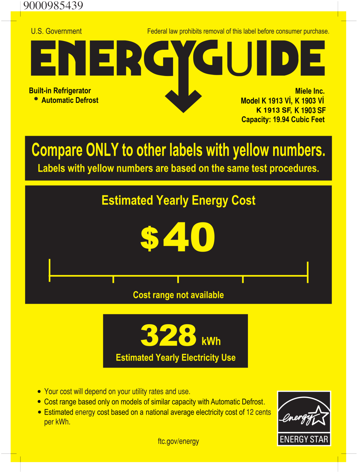 Miele K 1913 Vi, K 1913 SF, K 1903 SF, K 1903 Vi Energy Guide