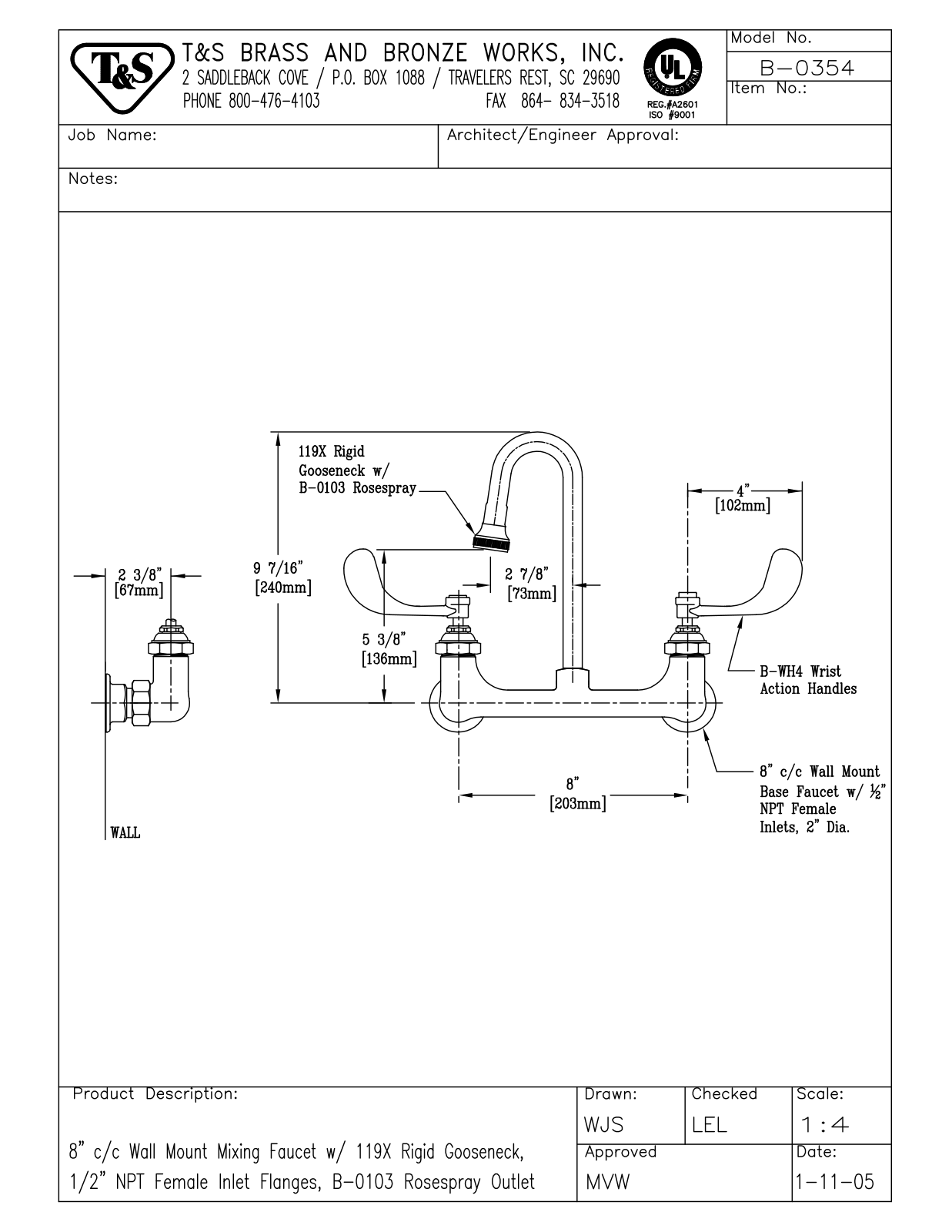 T&S Brass B-0354 User Manual