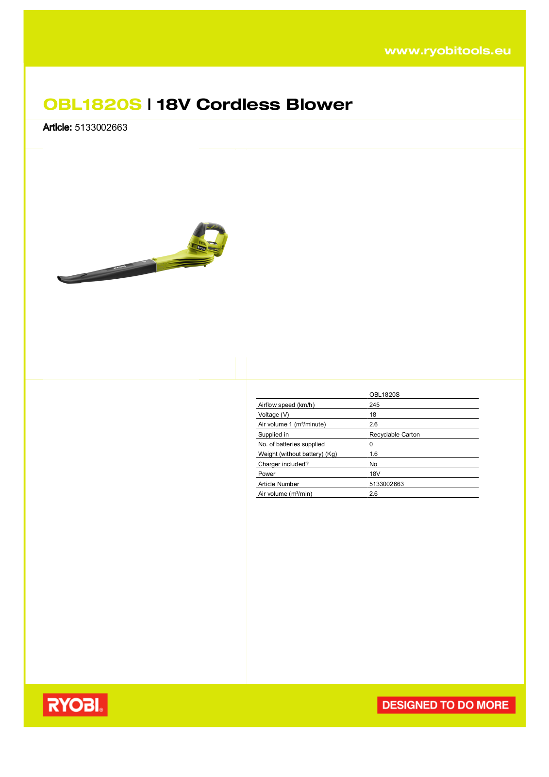 Ryobi OBL1820S User Manual