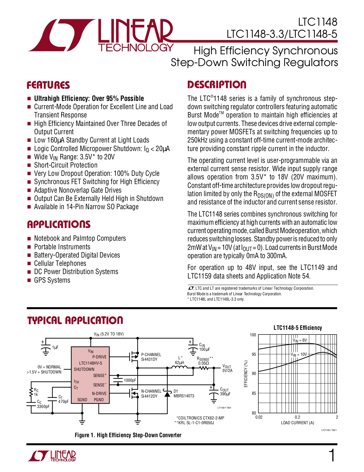 Linear Technology LTC1148CS-5, LTC1148CS-3.3, LTC1148CS, LTC1148CN-5, LTC1148CN-3.3 Datasheet