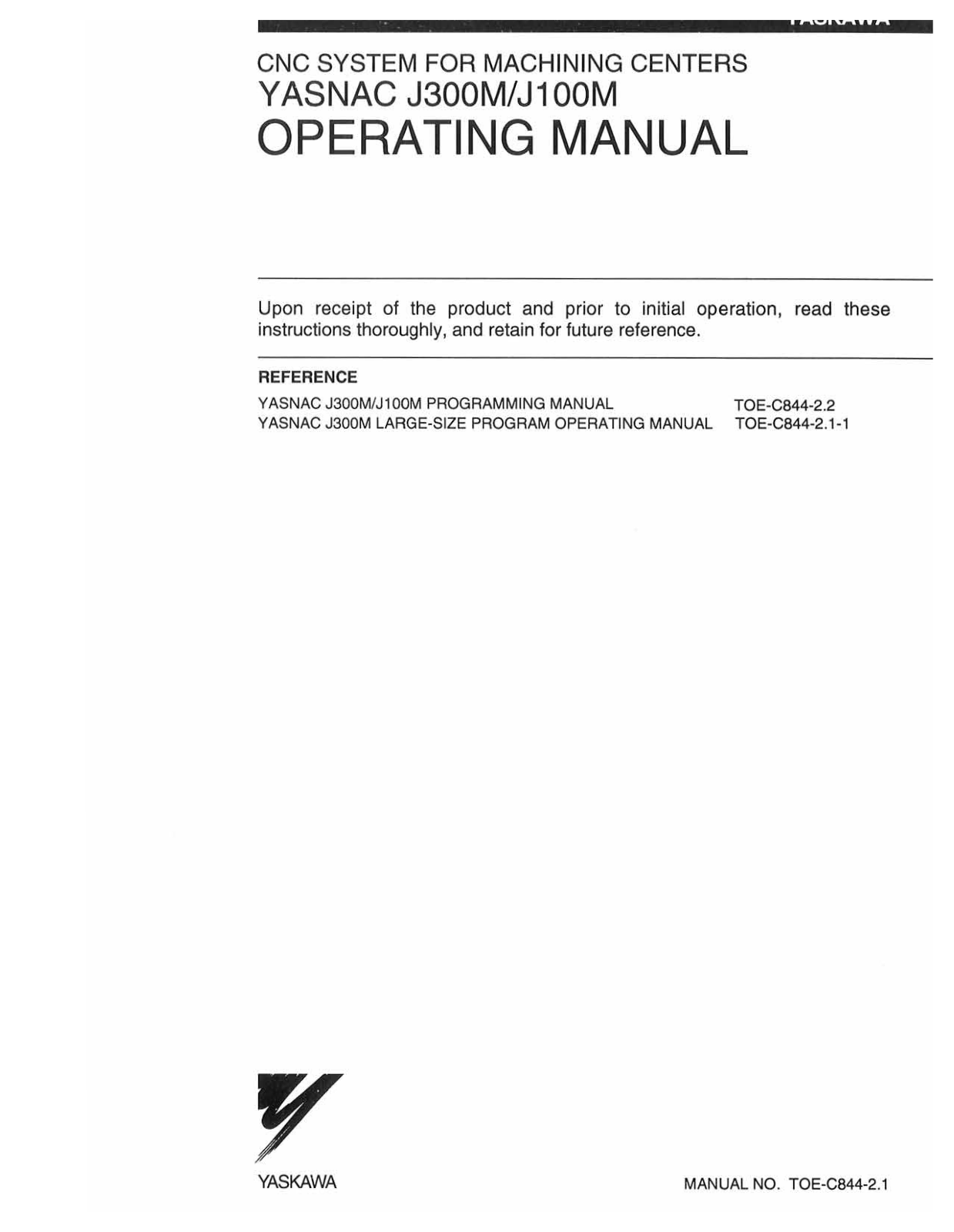 yaskawa J300M, J100M Operating Manual