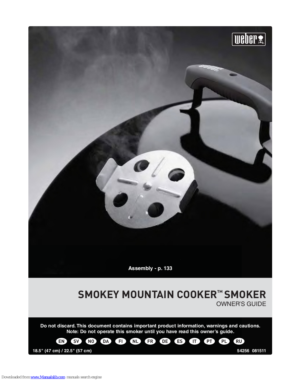 Weber SMOKEY MOUNTAIN COOKER 18.5, SMOKEY MOUNTAIN COOKER 22.5 Owner's Manual