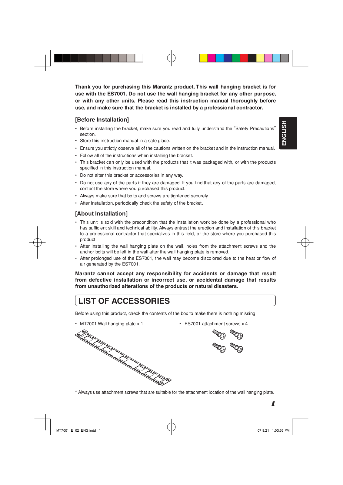 Marantz MT7001 User Manual