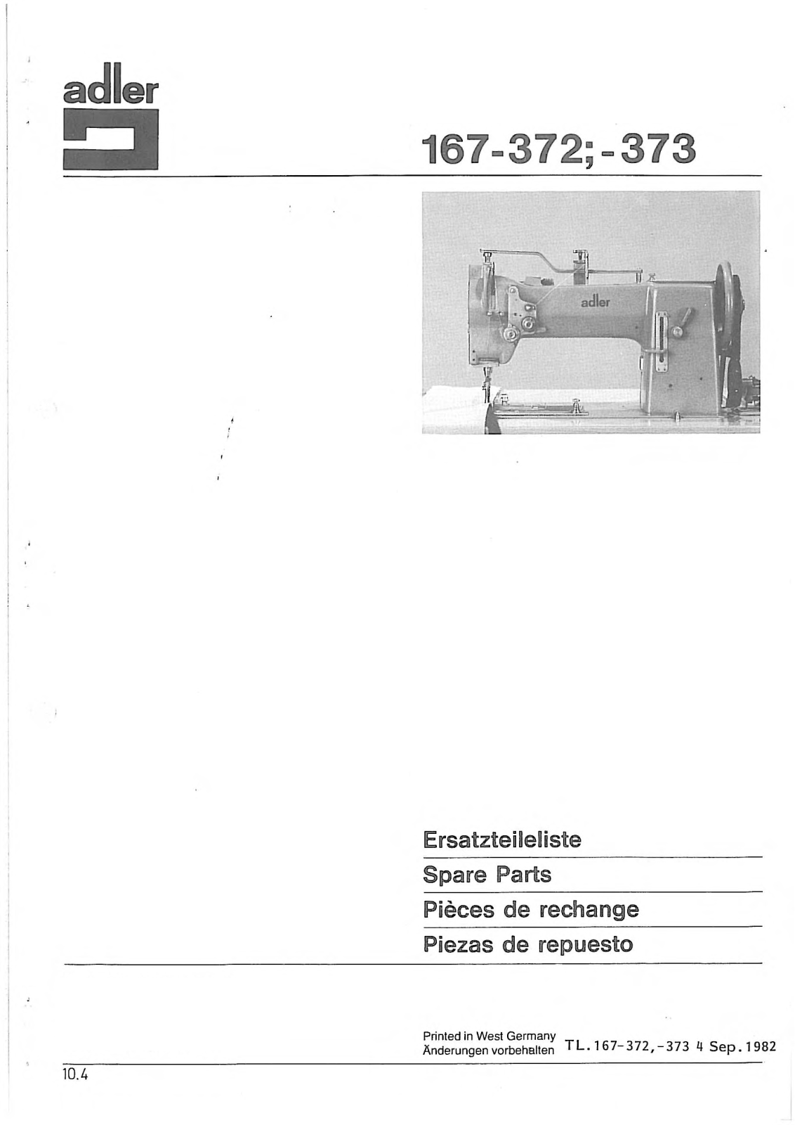 Dürkopp Adler 167-372, 167 -373 Parts List