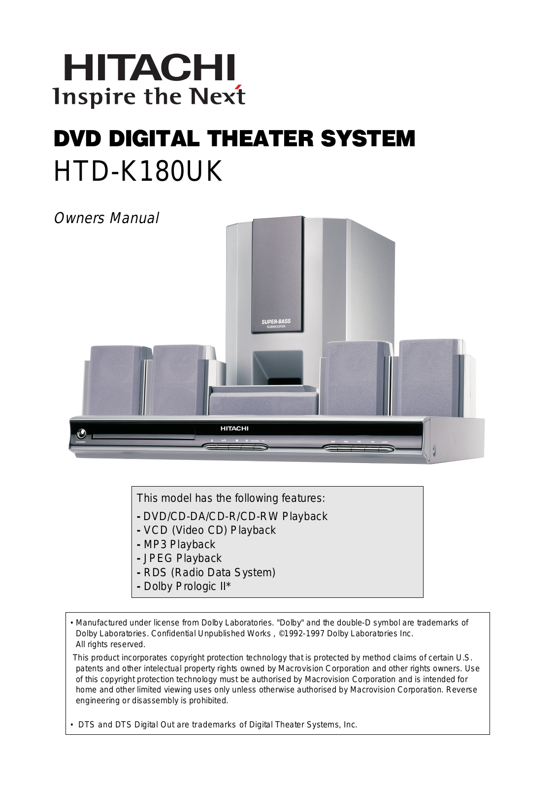 Hitachi HTD-K180UK User Manual