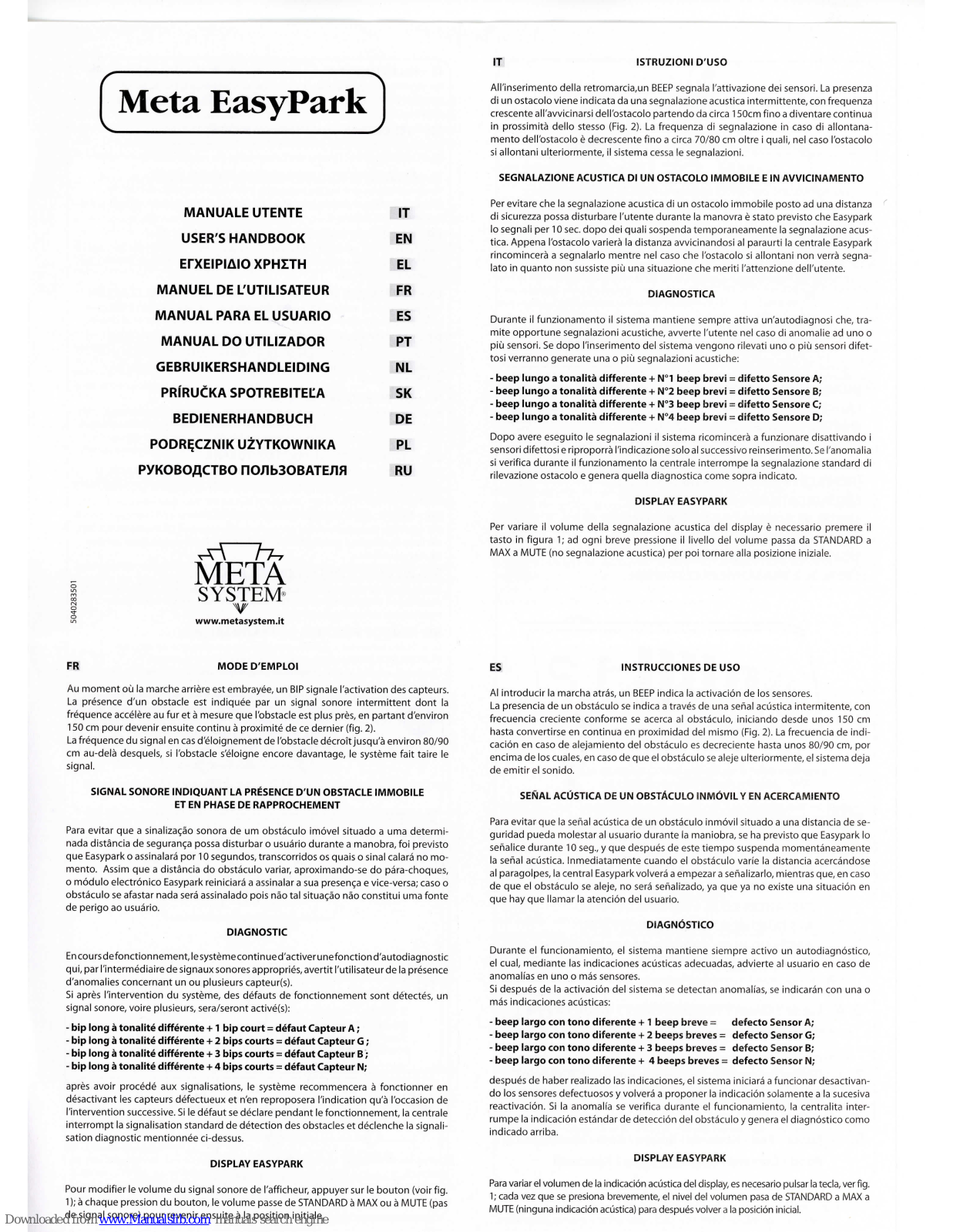 Meta System EasyPark User Manual - ManualMachine.com