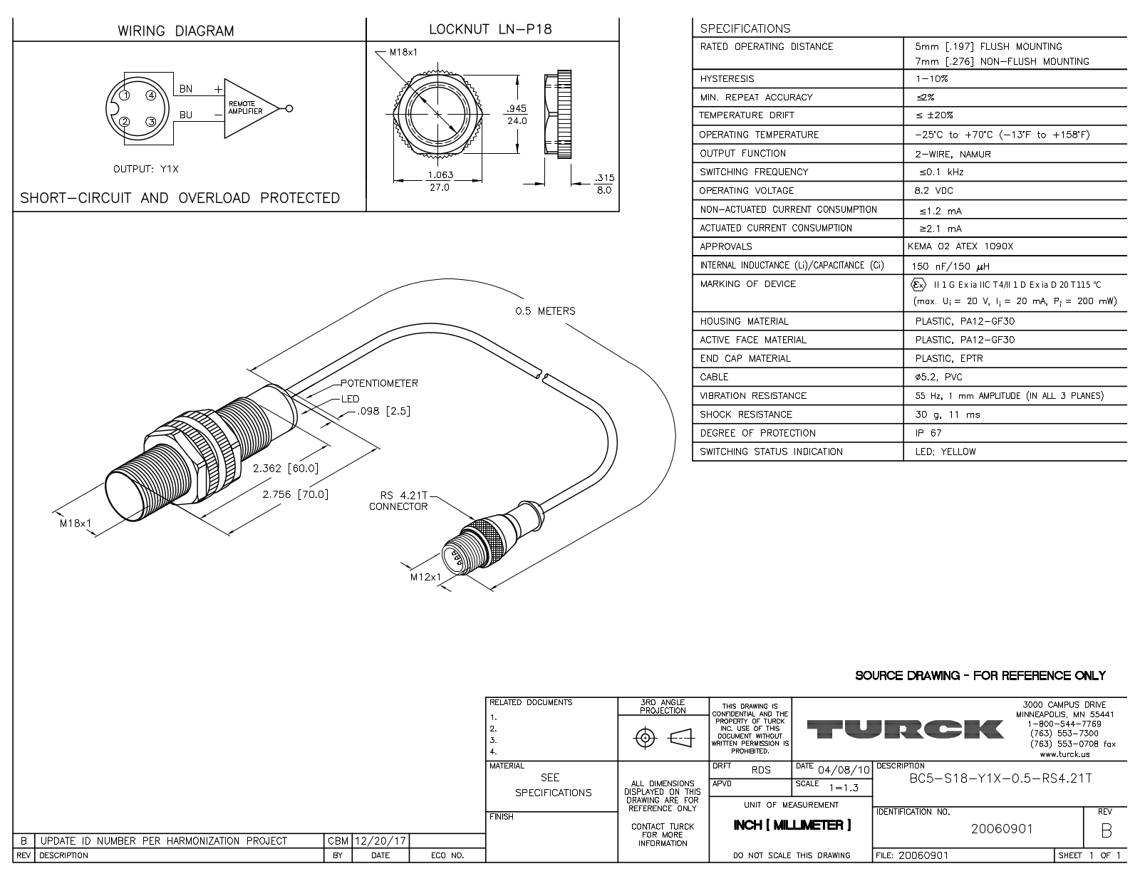 Turck BC5-S18-Y1X-0.5-RS4.21T Data Sheet