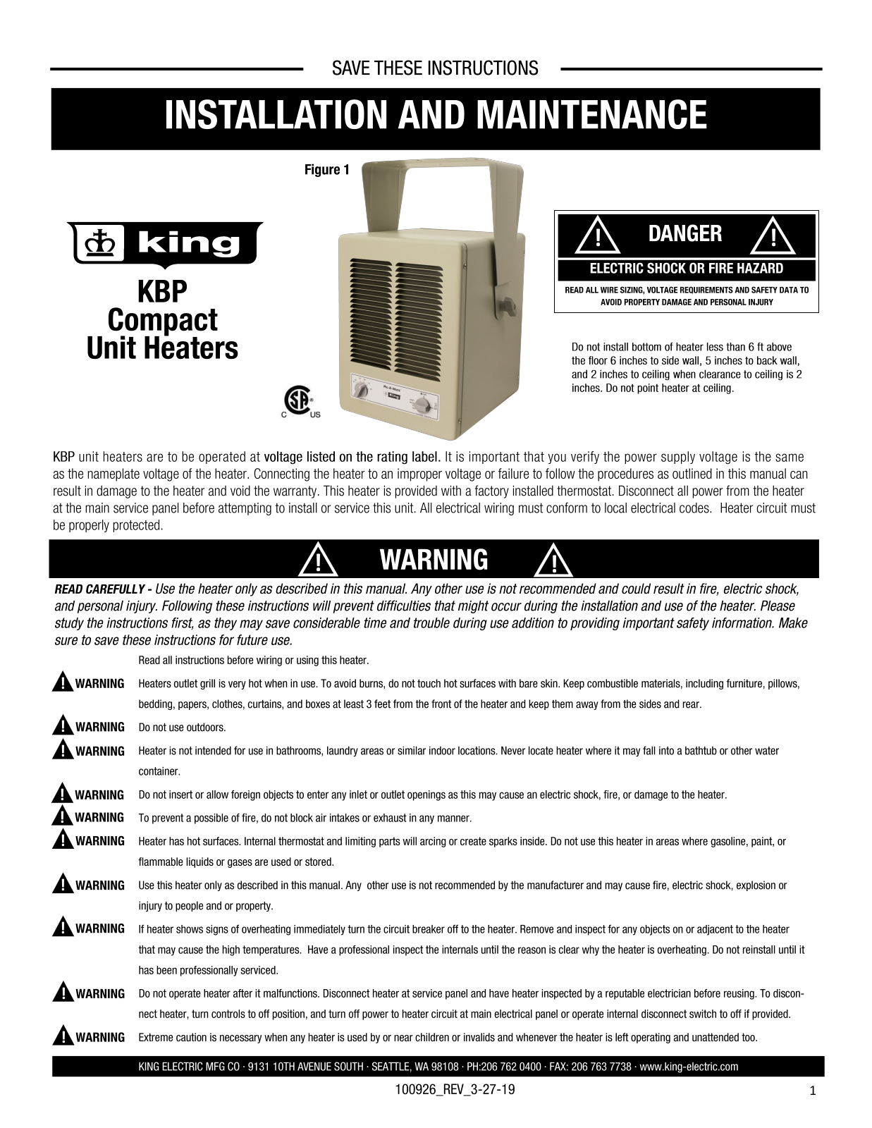 King Electric KBP1230, KBP2406, KBP2406-3MP, KBP2006-3MP, KBP2704 User Manual