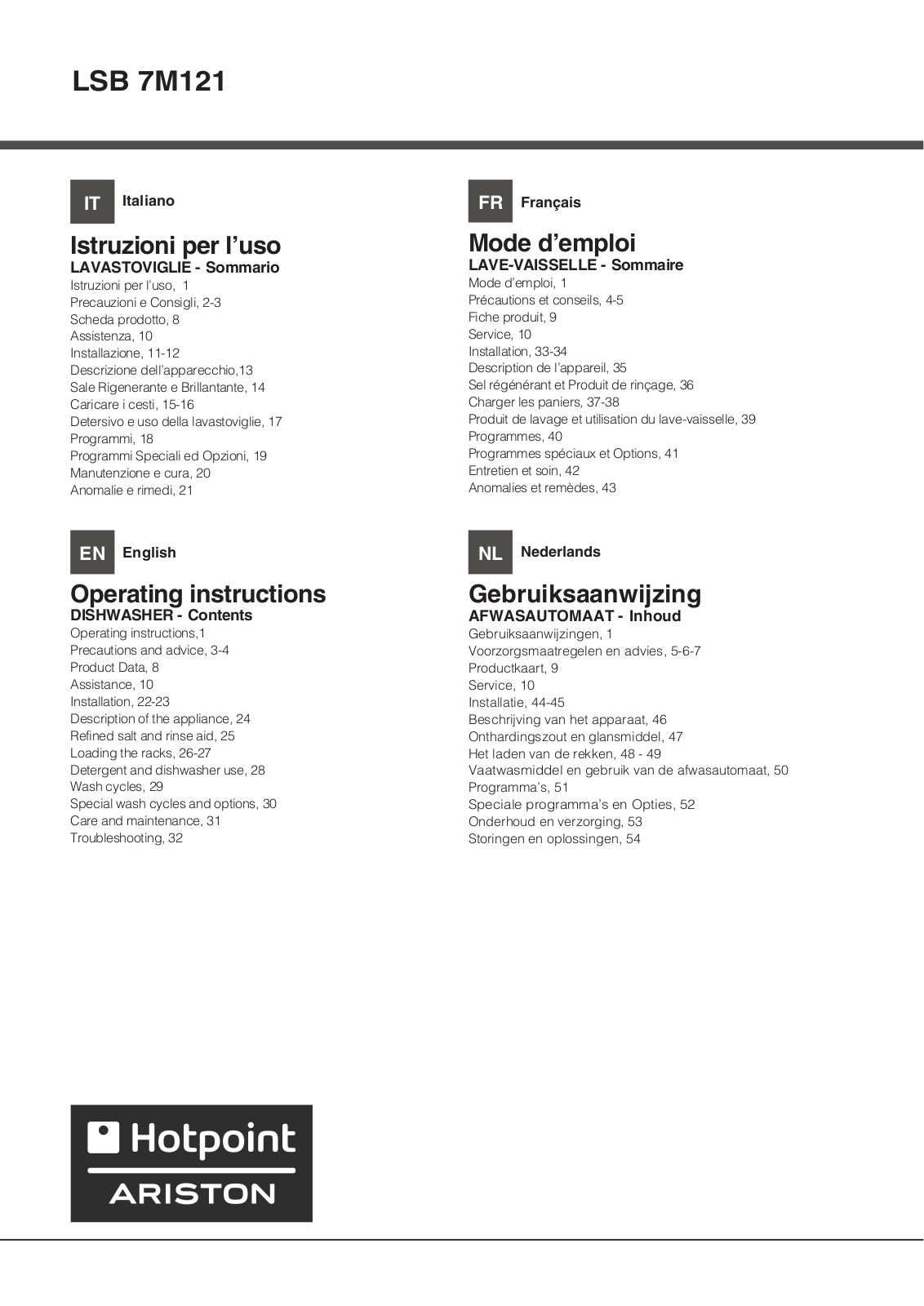 HOTPOINT/ARISTON LSB 7M121 B EU User Manual