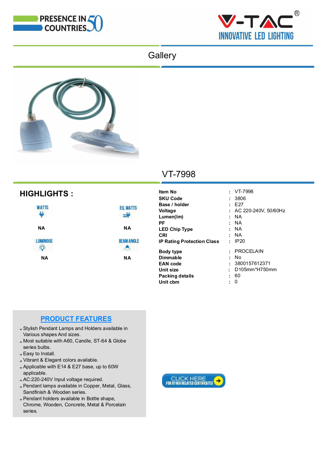 V-TAC VT-3806 Datasheet - ManualMachine.com