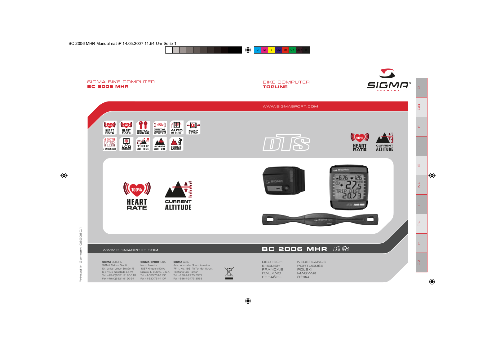 Sigma sport BC 2006 MHR User Manual