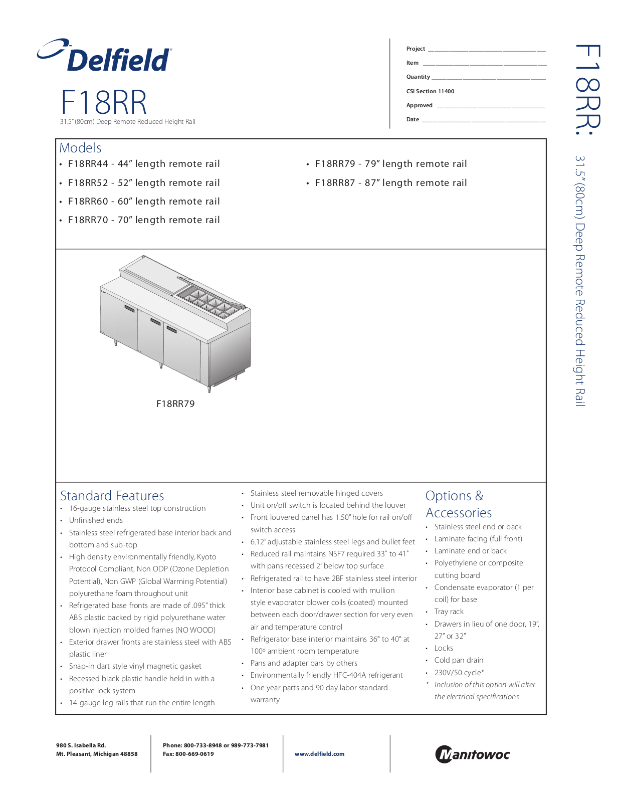 Delfield F18RR44, F18RR52, F18RR70, 18RR79, F18RR87 General Manual