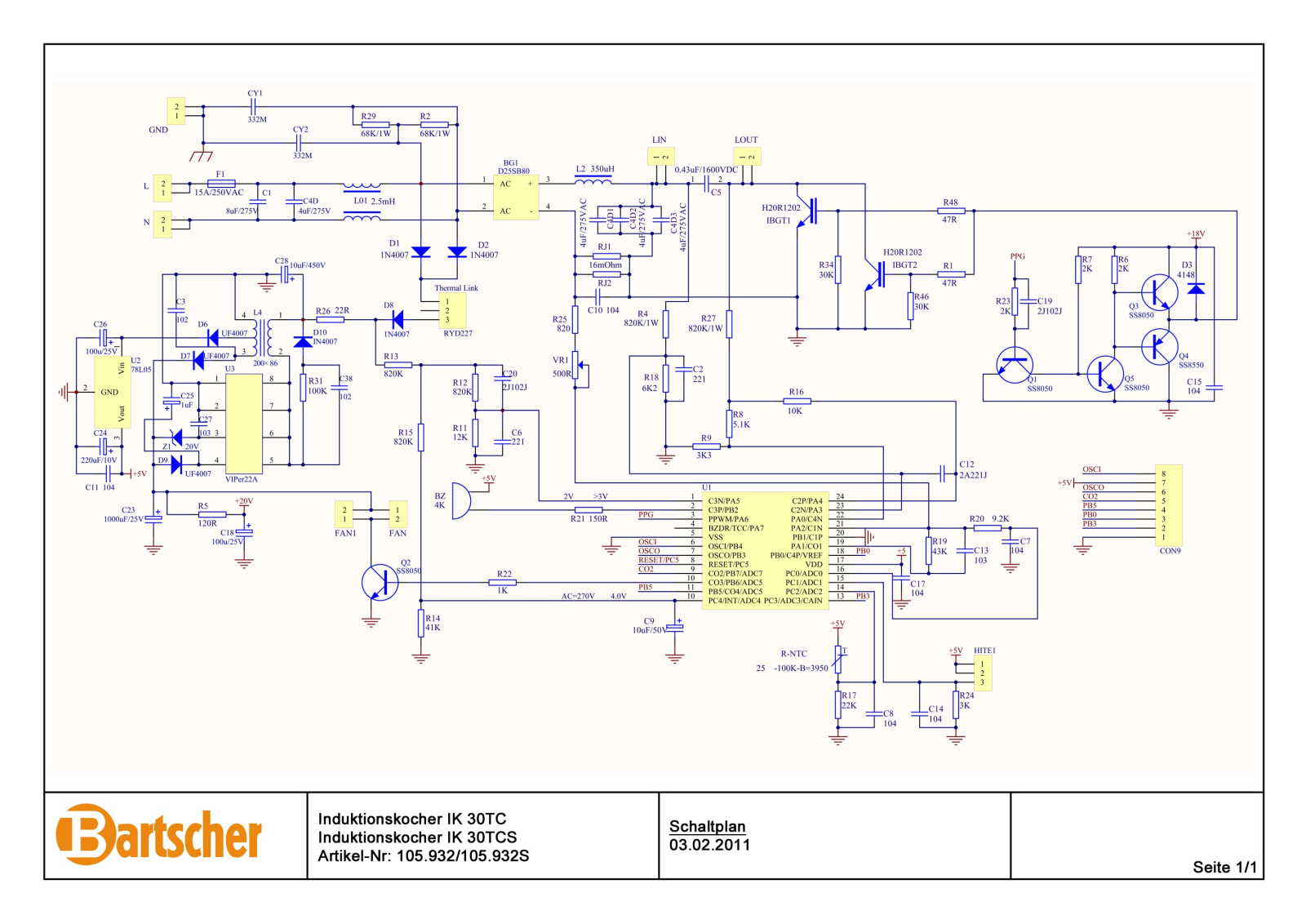 Bartscher 105932S, IK 30TCS Electrical schematic