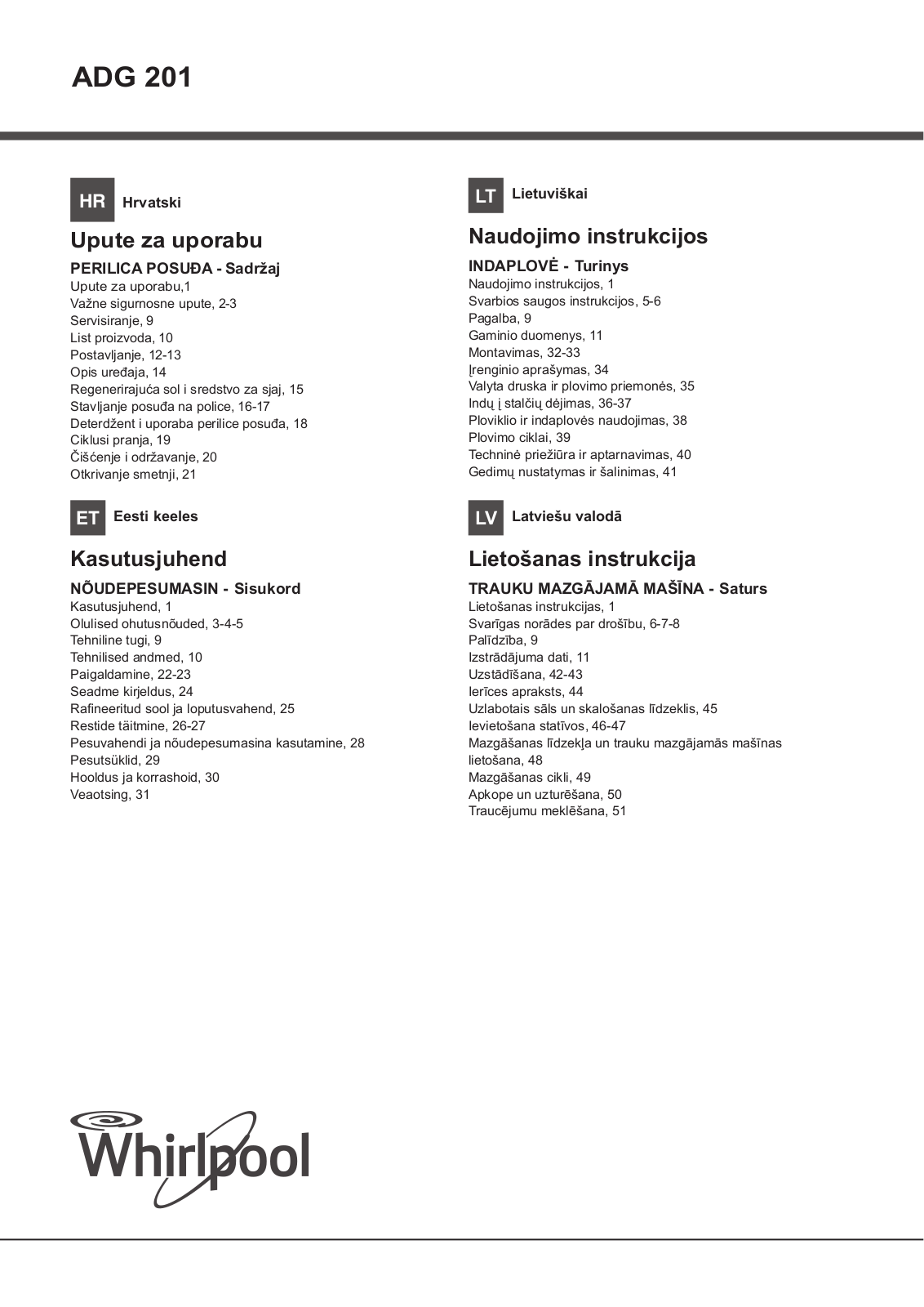 WHIRLPOOL ADG 201 User Manual