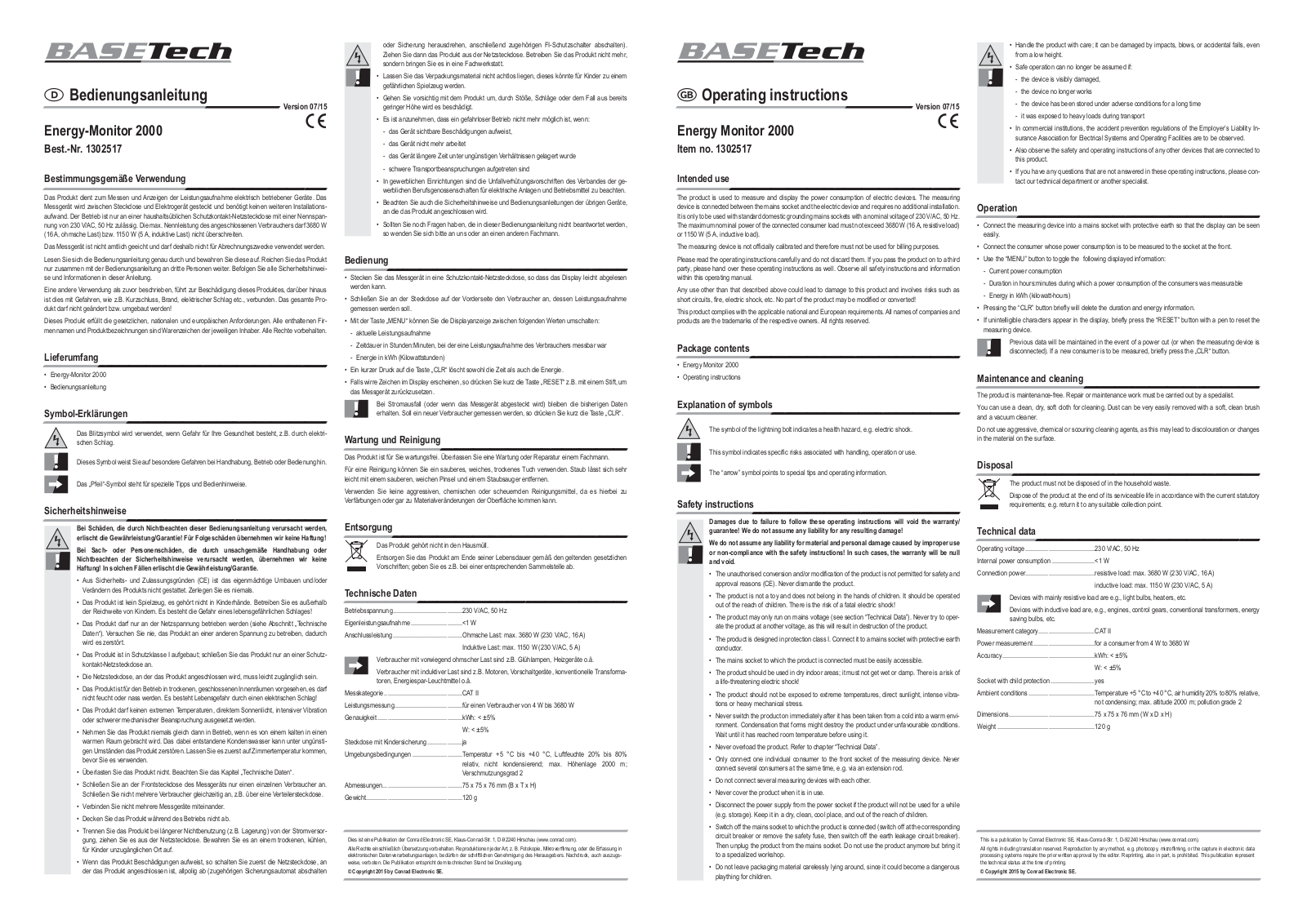 Basetech Energy-Monitor 2000 User Manual