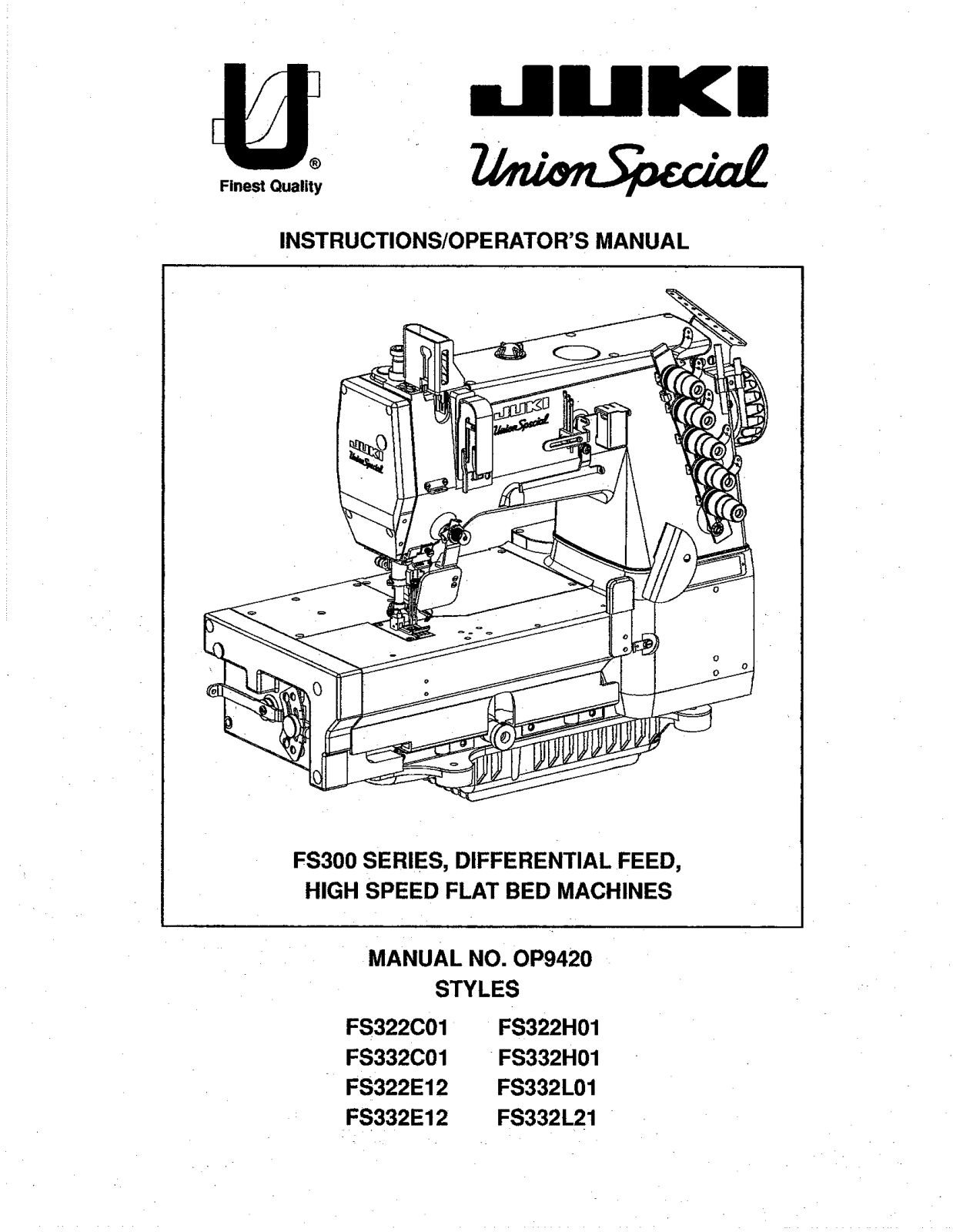 Union Special FS322C01, FS322E12, FS322H01, FS332C01, FS332E12 Parts List